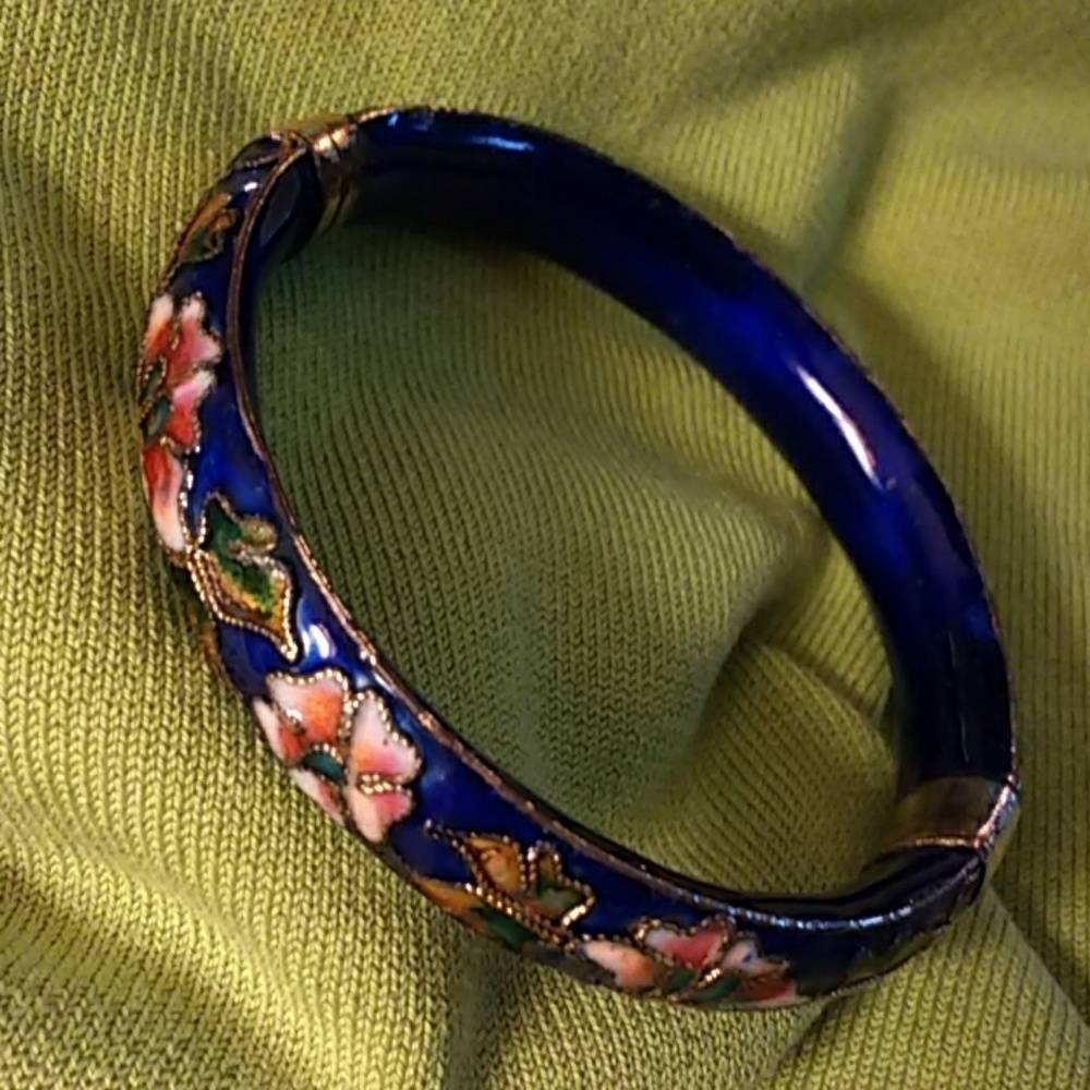 VINTAGE COBALT BLUE CLOISONNE BANGLE BRACELET
